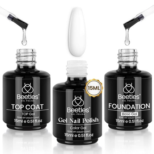 15ml bottles of base coat, no-wipe top coat, and white gel color in one set